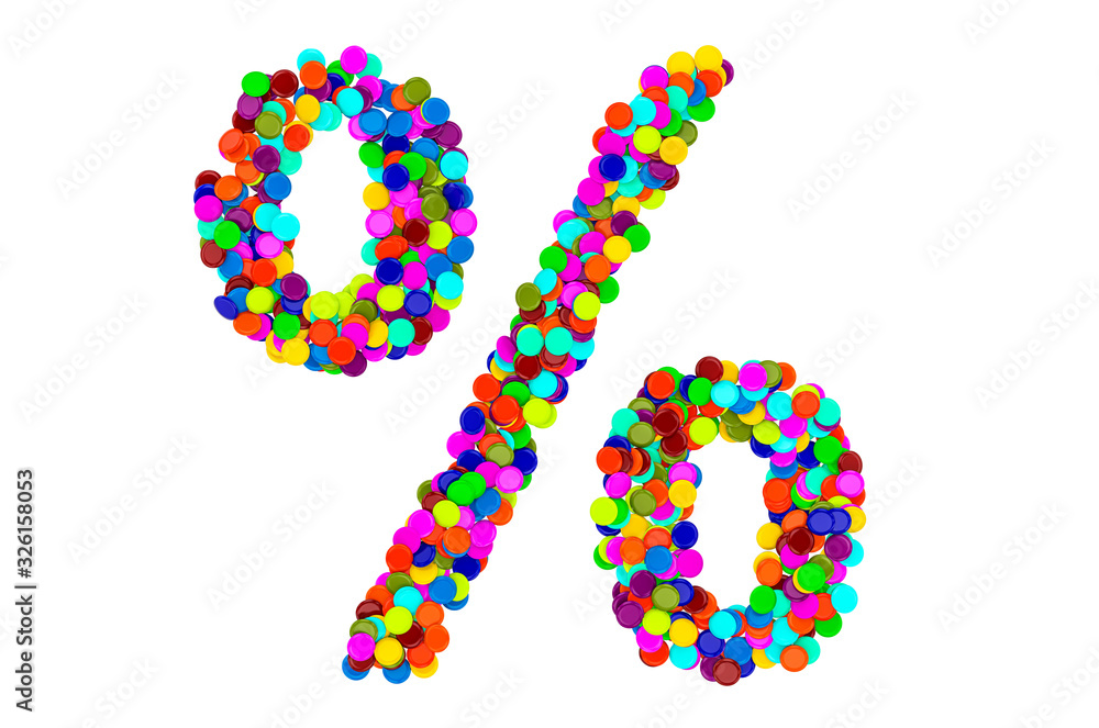 Poster percent symbol from confetti. 3d rendering