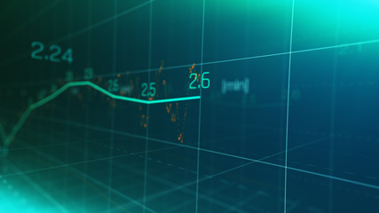 Financial graph showing statistics, prices falling, stock market crash, crisis, inflation rate. Electronic chart with stock market fluctuations abstract concept.