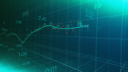 Financial graph showing statistics, prices falling, stock market crash, crisis, inflation rate. Electronic chart with stock market fluctuations abstract concept.