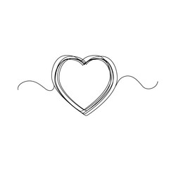 Continuous Heart Vector Illustration, One Line Art Love Symbol