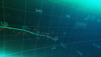 Financial graph showing statistics, prices falling, stock market crash, crisis, inflation rate. Electronic chart with stock market fluctuations abstract concept.