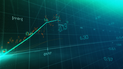 Financial graph showing statistics, prices falling, stock market crash, crisis, inflation rate. Electronic chart with stock market fluctuations abstract concept.