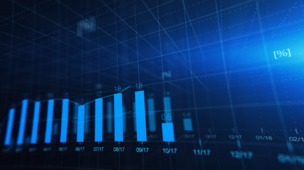 Financial graph showing statistics, prices falling, stock market crash, crisis, inflation rate. Electronic chart with stock market fluctuations abstract concept.
