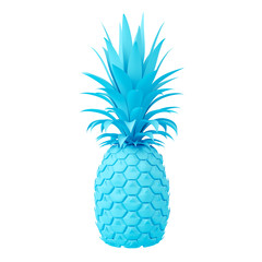Blue pineapple isolated on white background. Minimal design art. 3d illustration.