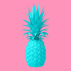 Turquoise pineapple isolated on pink background. Minimal design art. 3d illustration.