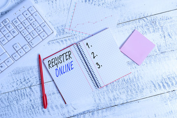 Writing note showing Register Online. Business concept for System for subscribing or registering...