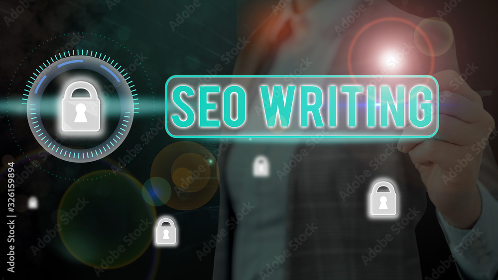 Poster word writing text seo writing. business photo showcasing grabbing the attention of the search engine