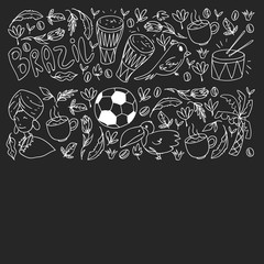 Rio de janeiro Brazil. Vector pattern with national symbols.