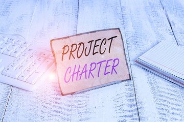 Text sign showing Project Charter. Business photo showcasing typically short formal document that...
