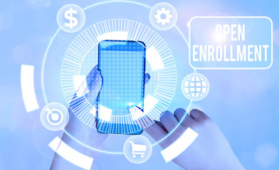 Text sign showing Open Enrollment. Business photo text policy of allowing qualifying students to enroll in school