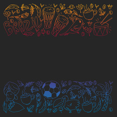 Rio de janeiro Brazil. Vector pattern with national symbols.