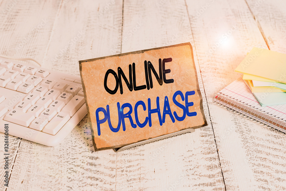 Poster text sign showing online purchase. business photo text consumers directly buy goods from a seller ov