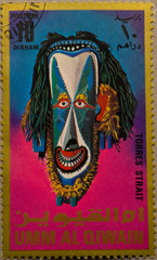 Dance mask stamp with long hair.