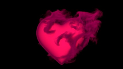 Heart shape with realistic smoke. Burning love symbol with flames. Abstract valentine's day background. 3d rendering.