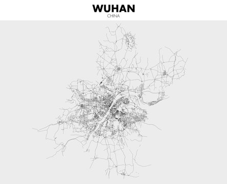 Blueprint of Wuhan city in China, One Color Map, color change, Artprint