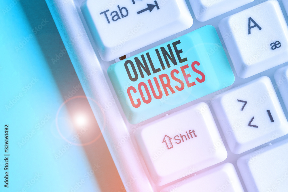Poster writing note showing online courses. business concept for courses deliver a series of lessons to a w