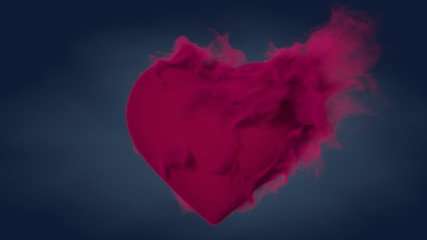 Heart shape with realistic smoke. Burning love symbol with flames. Abstract valentine's day background. 3d rendering.