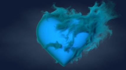 Heart shape with realistic smoke. Burning love symbol with flames. Abstract valentine's day background. 3d rendering.