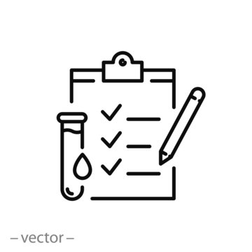 Clinical Analysis Result Icon, Lab Blood Test, Medicine Report, Hiv Check, Thin Line Web Symbol On White Background - Editable Stroke Vector Illustration Eps10