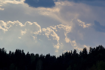 Dramatic cloudy sky. Fluffy clouds.