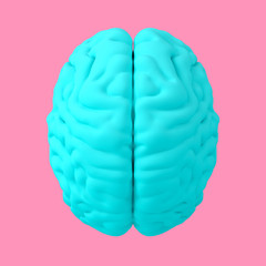 Turquoise model of human brain isolated on pink background. 3d illustration.