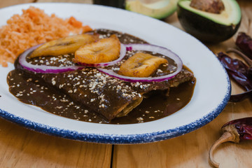 Mexican Enchiladas with mole, traditional food of Mexico gastronomy