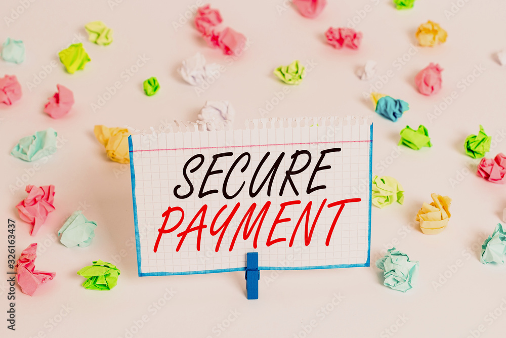 Poster word writing text secure payment. business photo showcasing webpage where credit card numbers are en