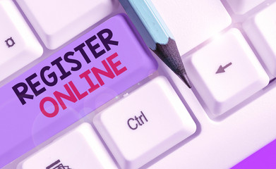 Word writing text Register Online. Business photo showcasing System for subscribing or registering...