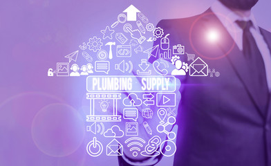 Handwriting text Plumbing Supply. Conceptual photo tubes or pipes connect plumbing fixtures and...