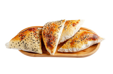 Turkish cuisine. Unleavened bread. Pita cake with air inside on a white background. Isolated. background image, copy space text