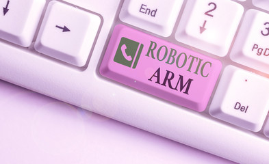 Word writing text Robotic Arm. Business photo showcasing programmable mechanical arm with similar function of a huanalysis arm