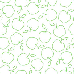 Vector seamless summer pattern with apples. Tasty fruits drawn in line art
