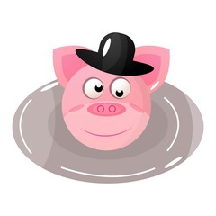 Pink Pig isolated cartoon vector illustration on a white background.