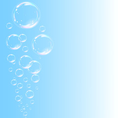 Soap bubbles flying on the blue background. Vector illustration.