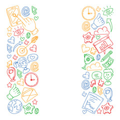 Digital marketing, social media, communications, management. Background for banners.