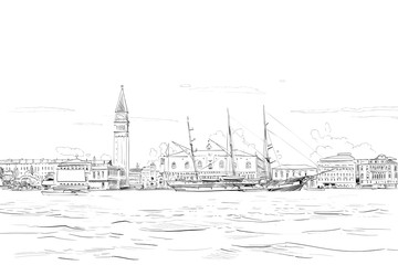 Doge's Palace. Venice. Italy. Hand drawn sketch. Vector illustration.
