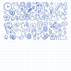 Digital marketing, social media, communications, management. Background for banners.