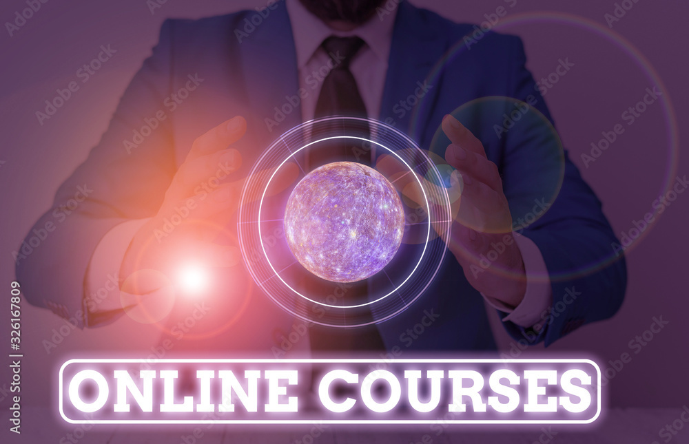 Poster conceptual hand writing showing online courses. concept meaning courses deliver a series of lessons 