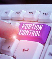 Conceptual hand writing showing Portion Control. Concept meaning knowing the correct measures or...