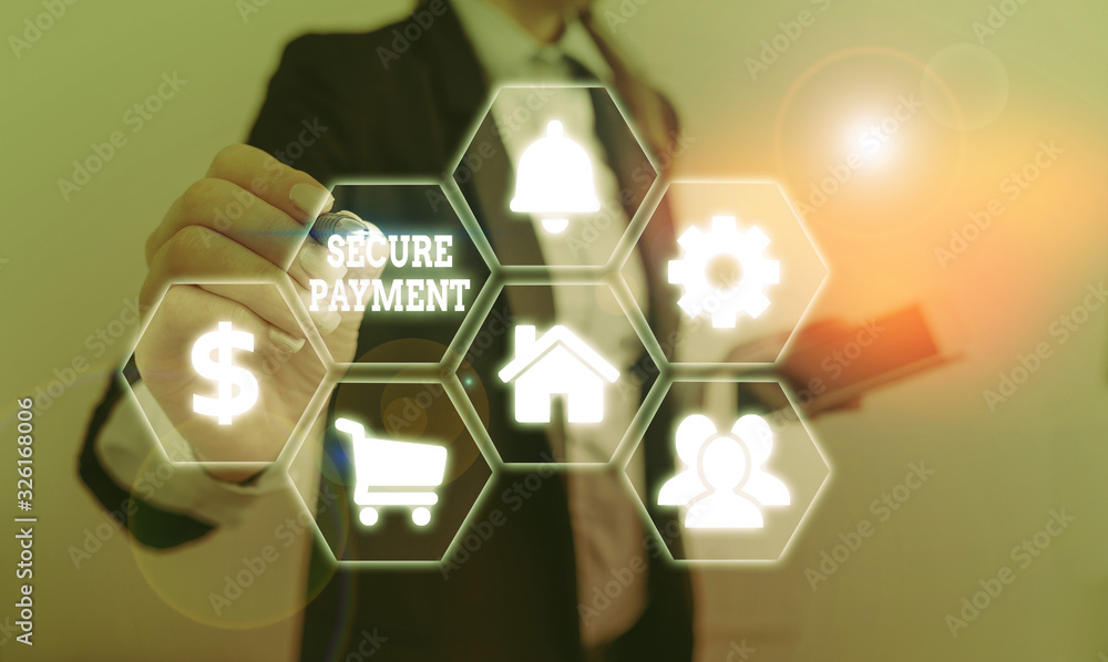Poster word writing text secure payment. business photo showcasing webpage where credit card numbers are en