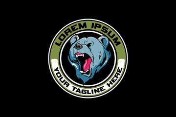 Bear head cartoon character vector shield logo template