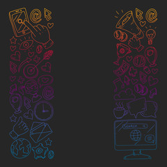 Digital marketing, social media, communications, management. Background for banners.