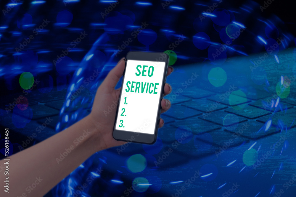 Poster conceptual hand writing showing seo service. concept meaning suite of techniques and procedures to s