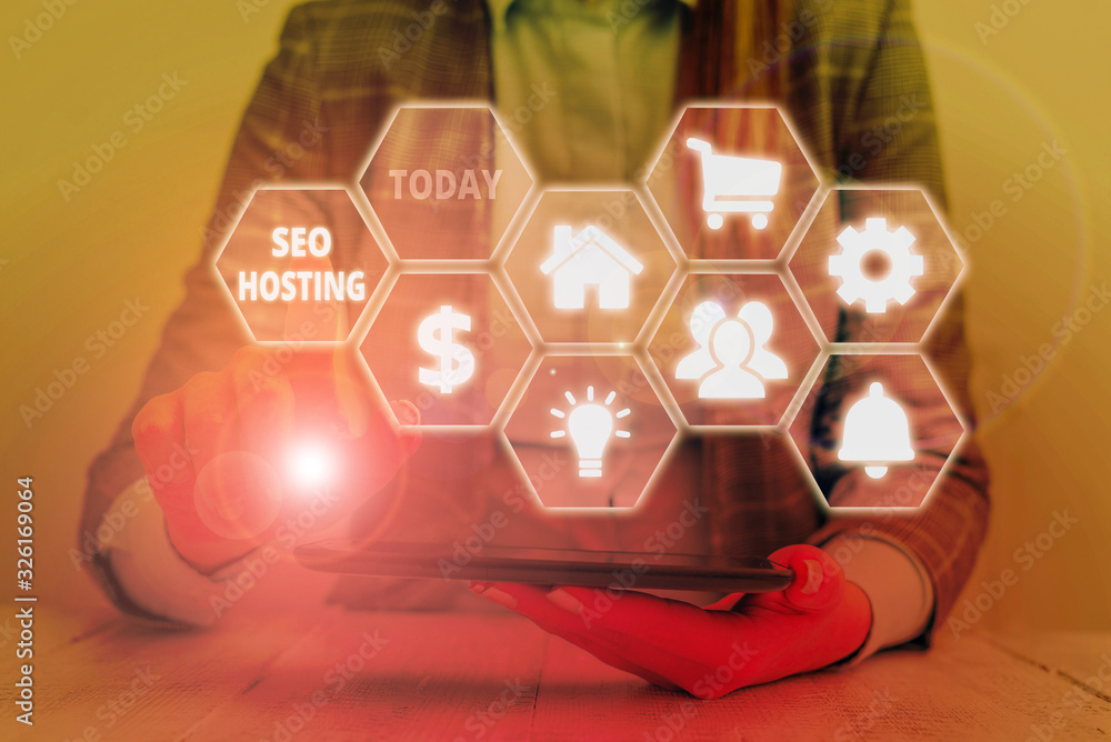Poster text sign showing seo hosting. business photo showcasing building website in a way that is friendly 