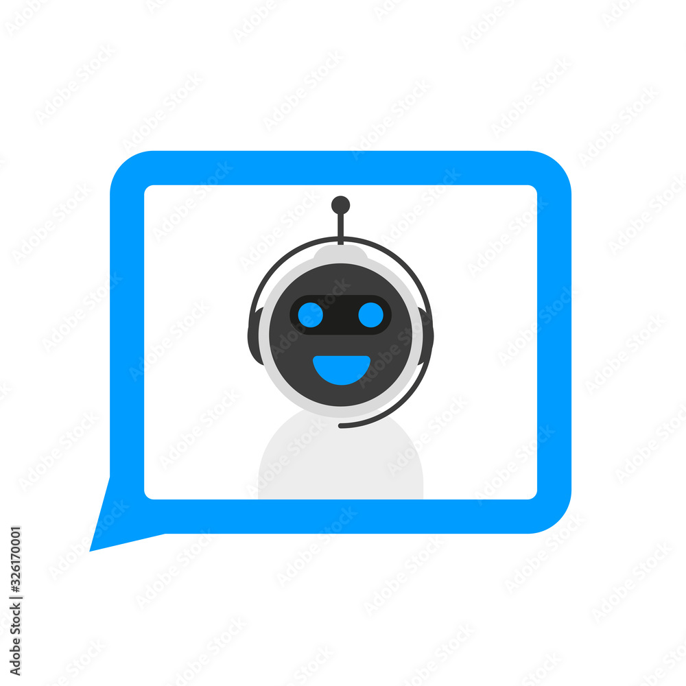 Poster chatbot icon concept, chat bot or chatterbot. robot virtual assistance of website or mobile applicat