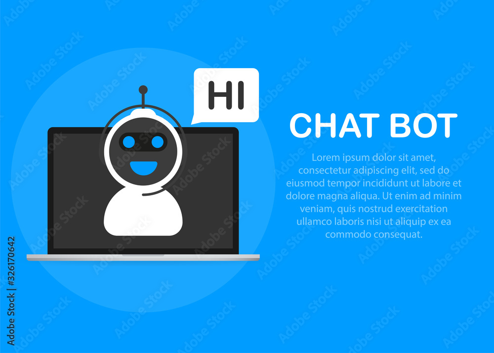 Poster chatbot icon concept, chat bot or chatterbot. robot virtual assistance of website or mobile applicat