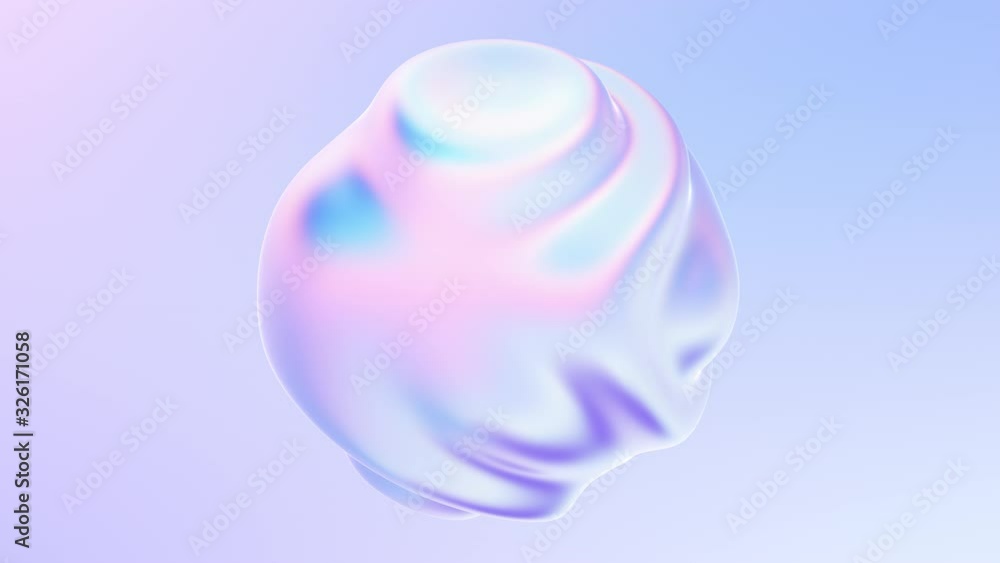 Aufkleber Liquid shape in holographic colors with ripples and waves transforming in space. Fluid modern video design element. 4K seamless looped 3D animation with alpha matte.