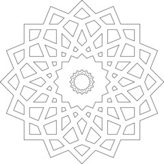 Obraz premium Black and white 2D CAD drawing of Islamic pattern. Islamic patterns use elements of geometry that are repeated in their designs.