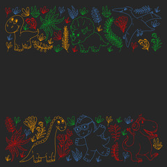 Pattern kids fabric, textile, nursery wallpaper. Vector illustration. Hand drawn dinosaurs, dino for little children.