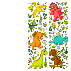 Obraz premium Pattern kids fabric, textile, nursery wallpaper. Vector illustration. Hand drawn dinosaurs, dino for little children.